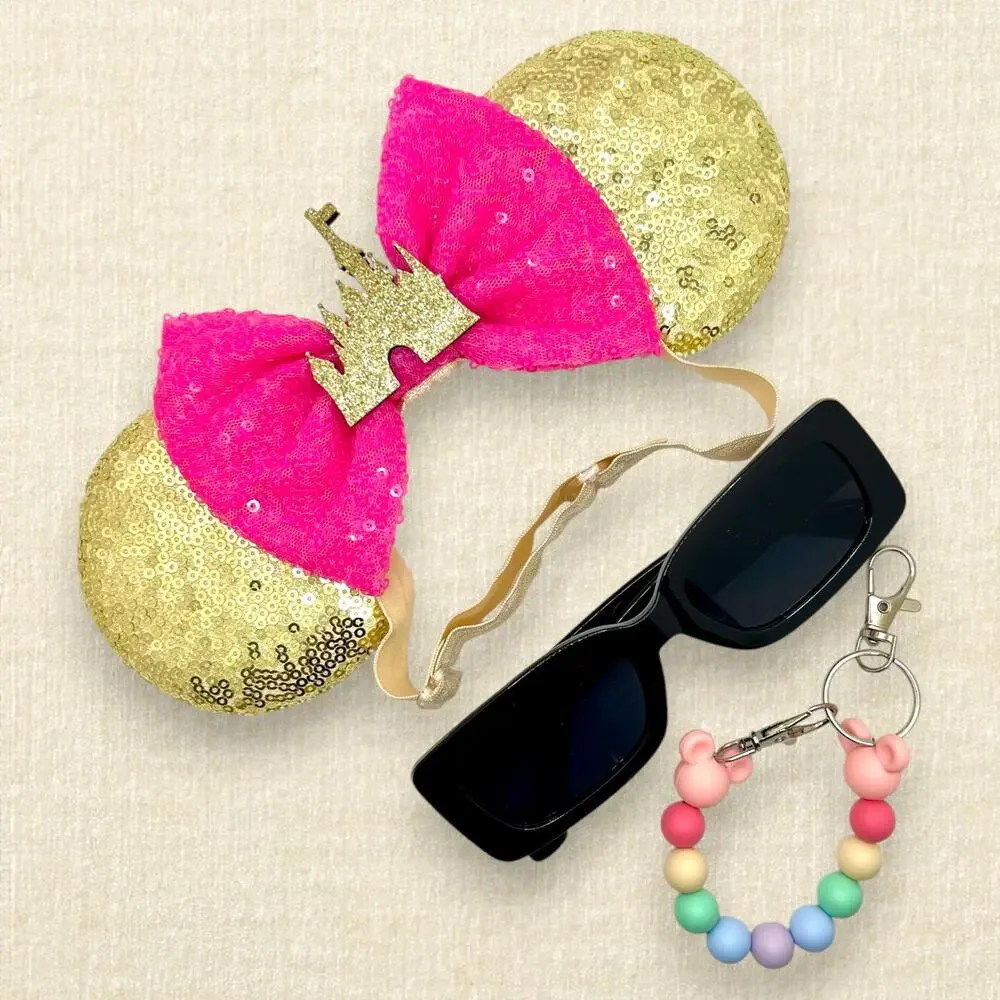 Elastic Gold Sequin Cinderella's Castle Minnie Ears | Disney-Inspired Mouse Ears